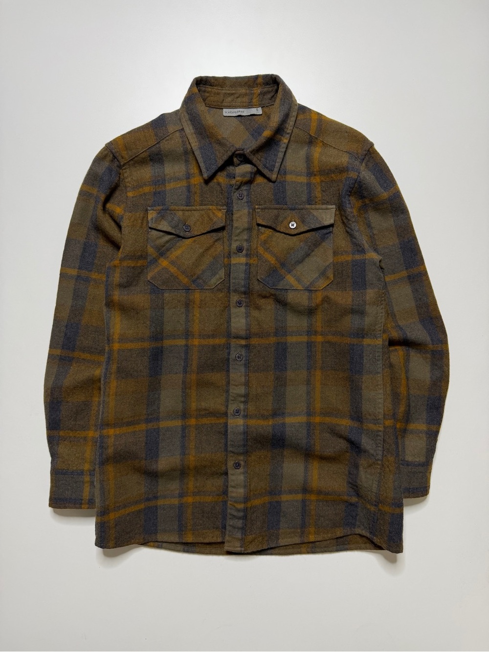 Icebreaker Lodge Flannel Long Sleeve Buttonup Shirt Mens Small Brown Outdoor - Picture 1 of 7